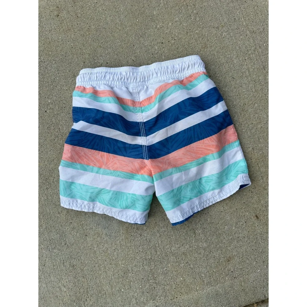 OshKosh B'gosh Boys 2T Swim Trunks MultiColor Striped Tropical Mesh Lined Shorts